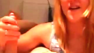 Stunning blonde girlfriend giving blowjob