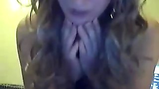 Curly not pretty blondie strips on webcam to show her too small tits
